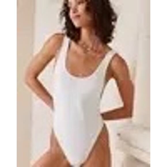 aerie Other - Aerie Shine Ribbed Birthday Scoop Cheekiest One Piece Swimsuit White Sz Small